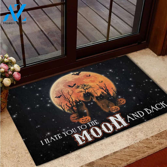 I Hate You To The Moon & Back Welcome Mat Housewarming Home Decor Funny Doormat Gift for Thanksgiving Halloween Christmas, Gift For Cat Lover, Gift For Friend Family