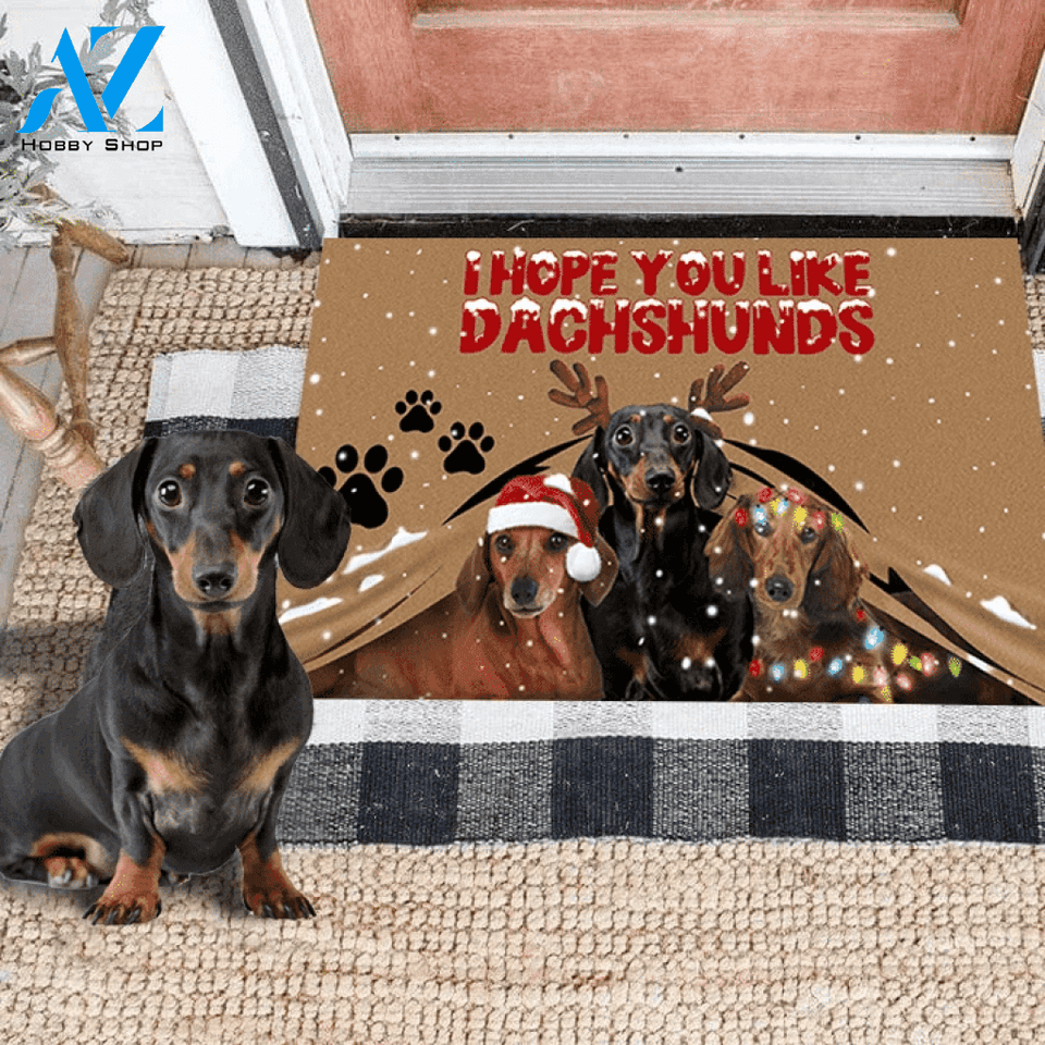 I Hope You Like Dachshunds Doormat Cute Christmas Paws Holiday, Gift For Dog lovers, Welcome Mat Housewarming Gift Home Decor Funny Doormat Gift For Family Friend