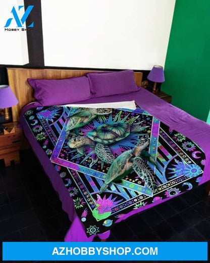 I Love Turtles Fleece Blanket - Quilt Blanket | Gift For Turtles Lover