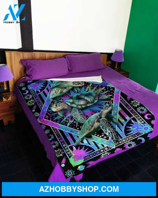 I Love Turtles Fleece Blanket - Quilt Blanket | Gift For Turtles Lover