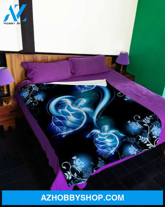 I Love Turtles Fleece Blanket - Quilt Blanket | Gift For Turtles Lover