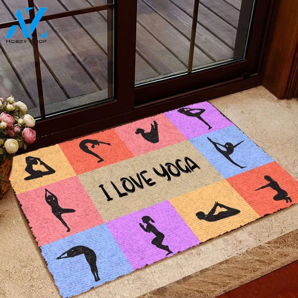 I Love Yoga Indoor and Outdoor Doormat Warm House Gift Welcome Mat Gift for Friend Family
