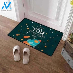 I Love You To Moon And Back Rocket Vehicle Doormat Indoor And Outdoor Mat Entrance Rug Sweet Home Decor Housewarming Gift Gift for Friend Family Birthday New Home