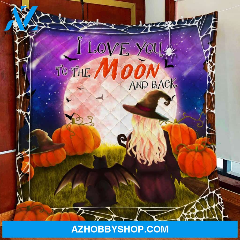I Love You To The Moon And Back Pumpkin Halloween Witch Fleece Blanket - Sherpa Blanket