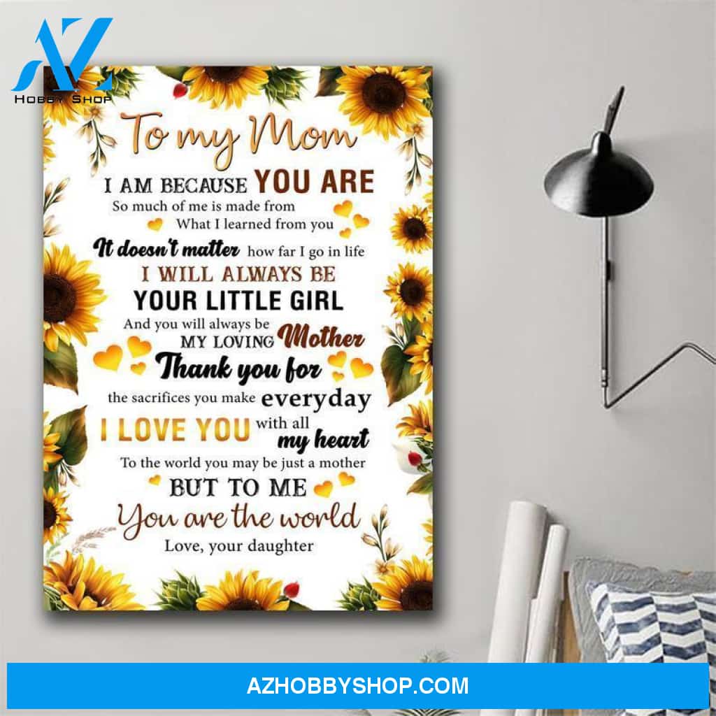 Personalized To My Mom Sunflower Canvas Wall Art, I Love You With All My Heart, Sunflower Wall Art Decor Home Mothers Day Gifts