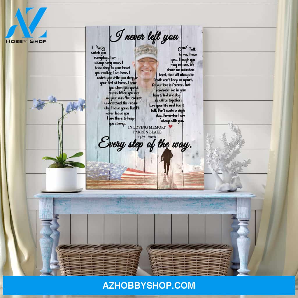 I Never Left You Military Background, Personalized Photo Memorial Canvas, Canvas Wall Art Gift For Family Gift for Remembrance