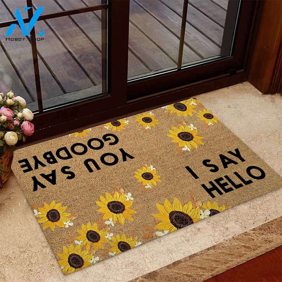 I Say Hello You Say Good Bye - Sunflower Coir Pattern Print Doormat