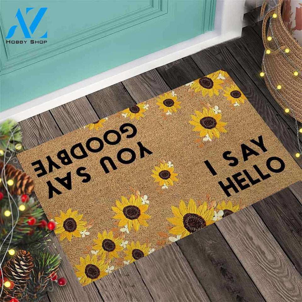 I Say Hello You Say Good Bye - Sunflower Coir Pattern Print Doormat