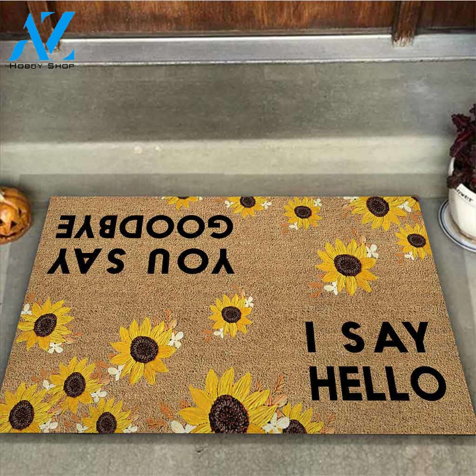 I Say Hello You Say Good Bye - Sunflower Coir Pattern Print Doormat