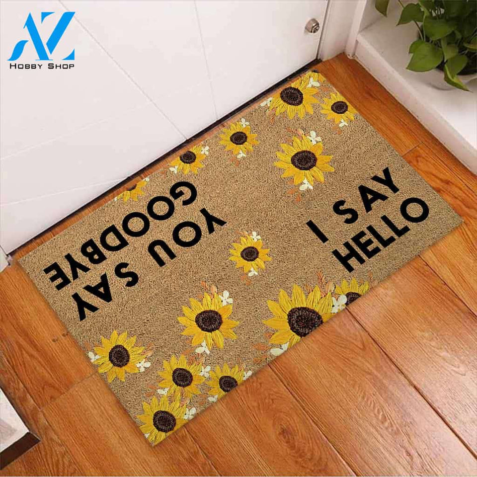 I Say Hello You Say Good Bye - Sunflower Coir Pattern Print Doormat