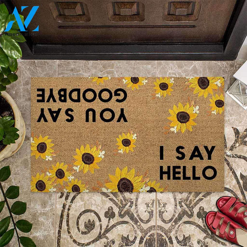 I Say Hello You Say Good Bye - Sunflower Coir Pattern Print Doormat
