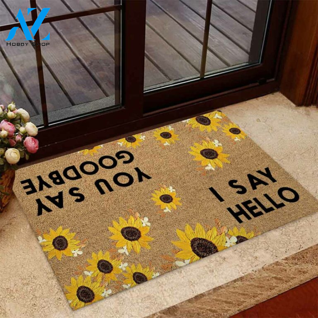 I Say Hello You Say Good Bye Sunflower Coir Pattern Print Doormat | Welcome Mat | House Warming Gift