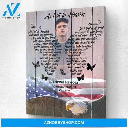 I Sit In Heaven American Eagle Background, Canvas, Canvas Wall Art Gift For Family Gift for Remembrance