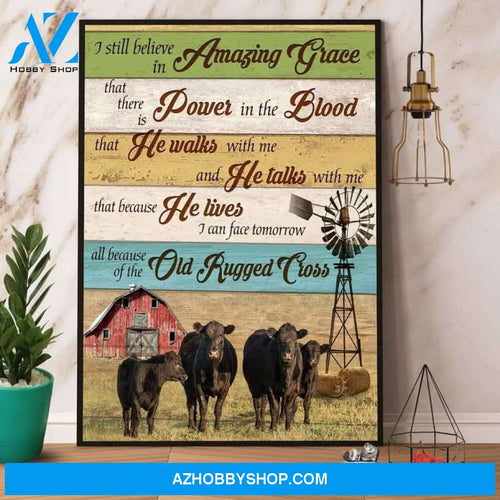 Angus Cows I Still Believe In Amazing Grace The Old Rugged Cross Canvas And Poster Wall Art Prints, Farmhouse Decor