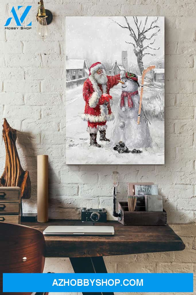 Ice Hockey And Santa Christmas Canvas And Poster, Wall Decor Visual Art