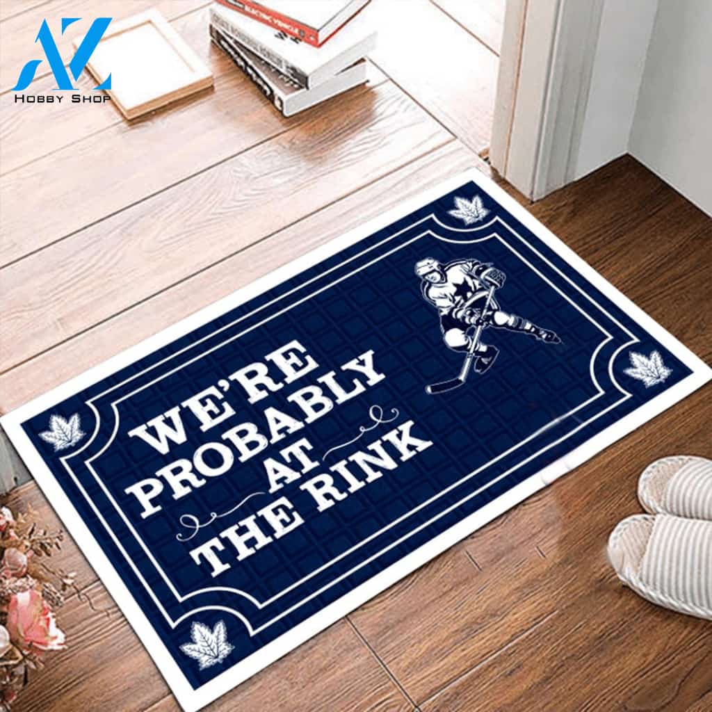 Ice Hockey At The Rink Rubber Base Indoor and Outdoor Doormat Gift For Hockey Lover, Gift For Friend Family Warm House Gift Welcome Mat