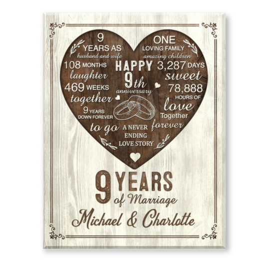 9th Year Anniversary Gift, 9th Wedding Anniversary Gift For Husband, 9 Year Anniversary Gift For Wife