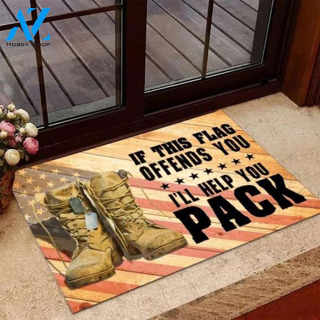 If This Flag Offends You I'll Help You Pack Doormat Welcome Mat Housewarming Gift Home Decor Funny Doormat Gift Idea For Veteran Gift For Friend