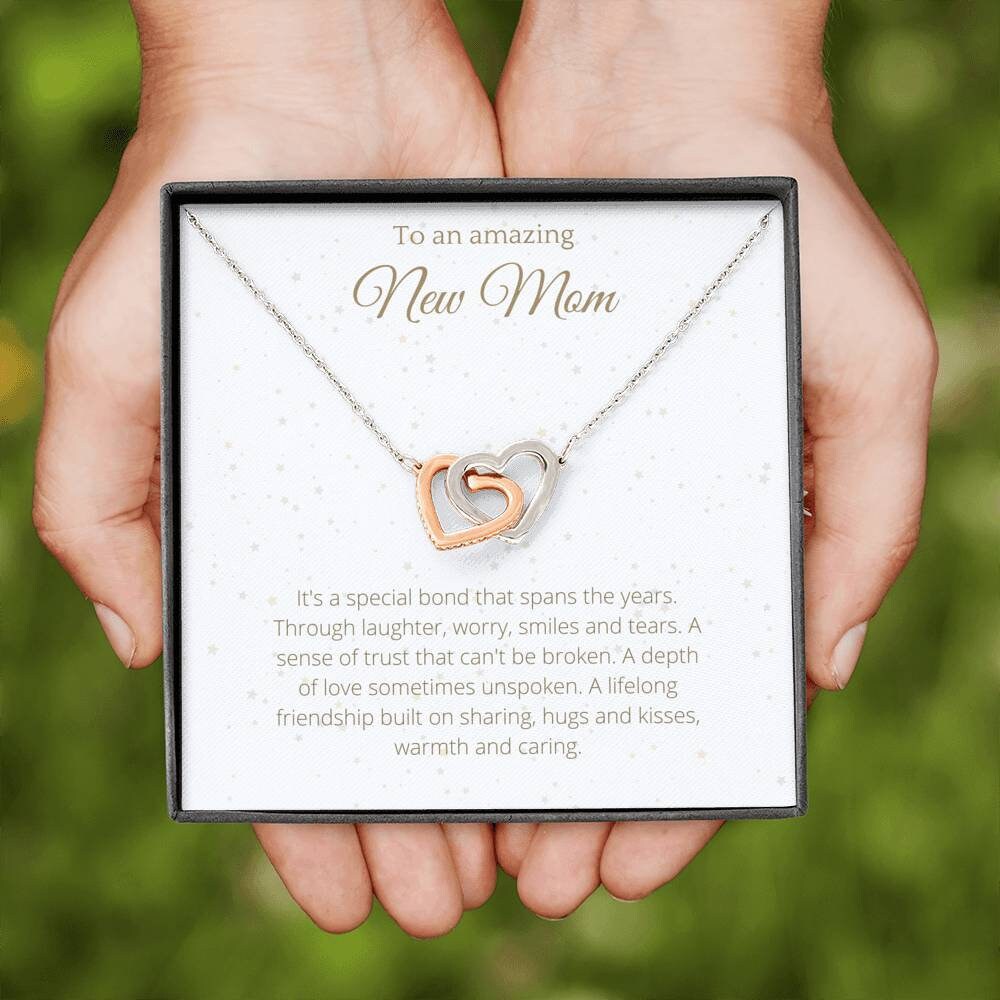 New Mom Gift Interlocking Hearts Gift For New Mom, Pregnancy New Mom Gift, First Time Mom Necklace, Mama To Be Necklace Message Card 113