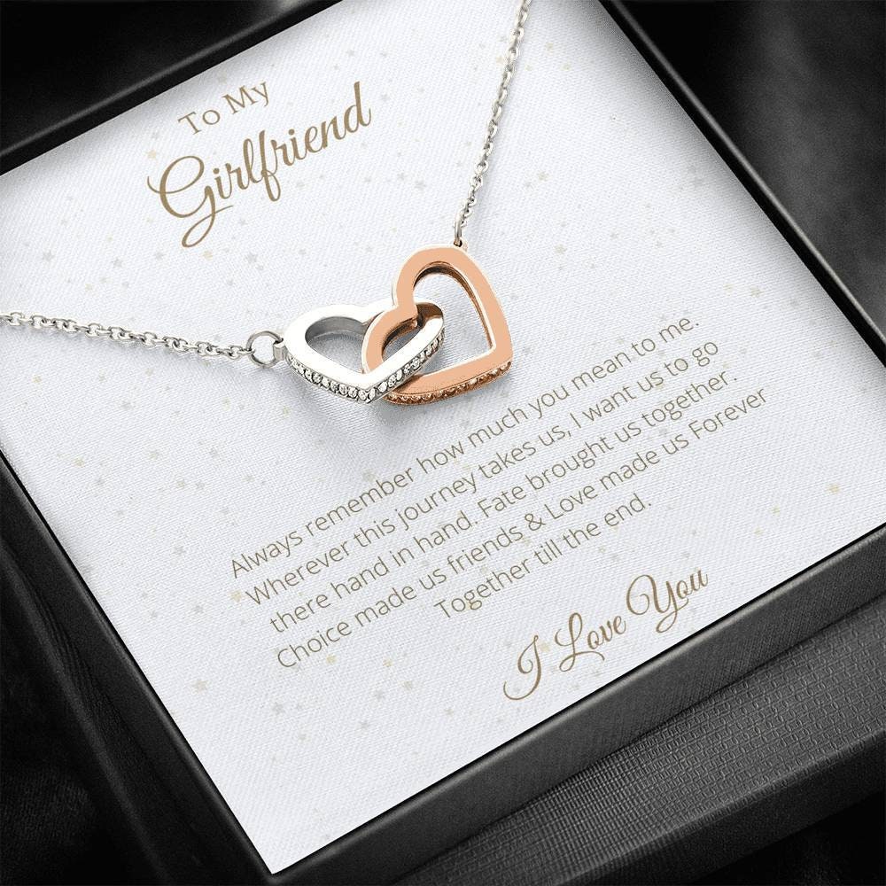 Gift to Girlfriend Interlocking Hearts - Message Card From Boyfriend, Anniversary Gift for Girlfriend, Jewelry Message Meaningful 110