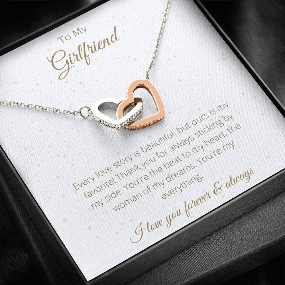 Gift to Girlfriend Interlocking Hearts - Message Card From Boyfriend, Anniversary Gift for Girlfriend, Jewelry Message Meaningful 111