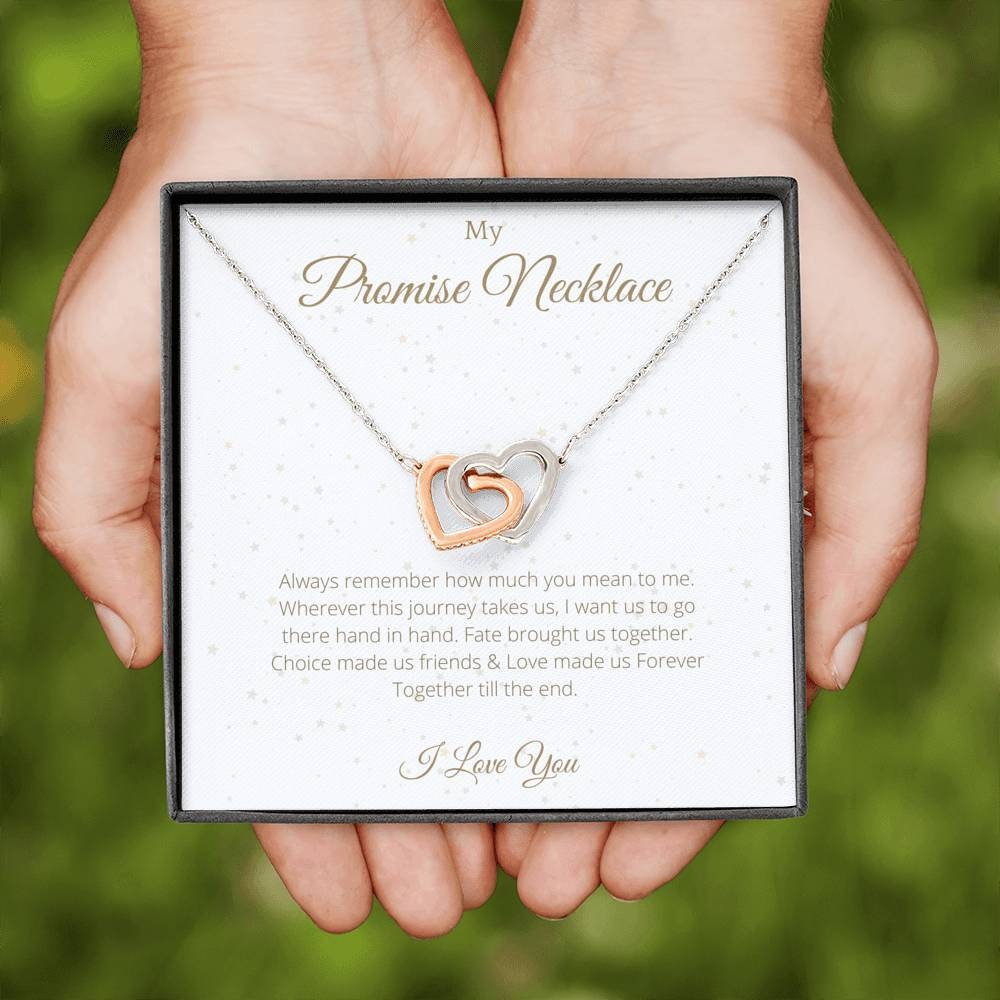 Promisse Necklace Interlocking Hearts - Message Card From Boyfriend, Anniversary Gift for Girlfriend, Jewelry Message Meaningful 107