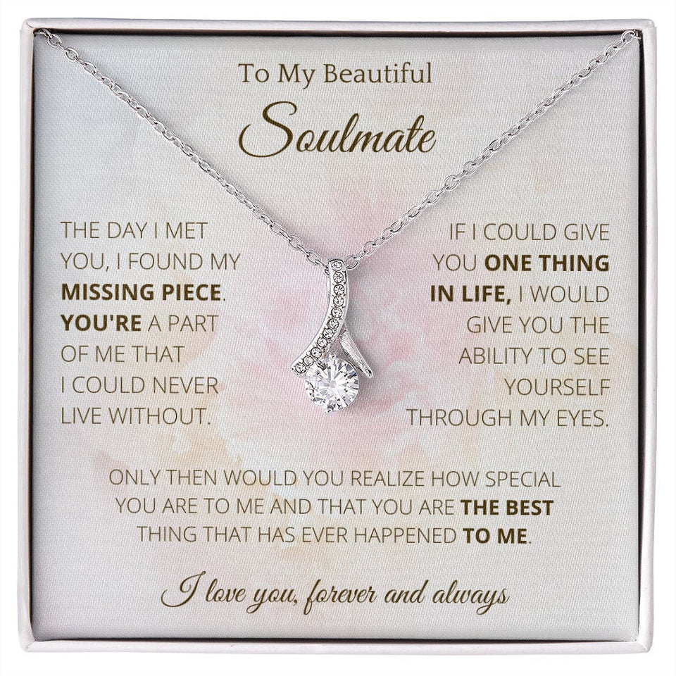 Alluring Necklace To Soulmate Couples Gifts for Girls, Stainless Steel Cubic Zirconia Pendant Ribbon Alluring Necklace, Birthday Christmas 123