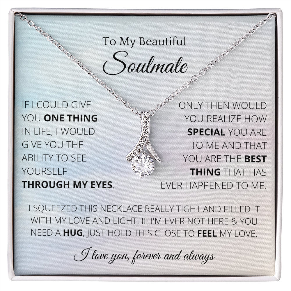 Alluring Necklace To Soulmate Couples Gifts for Girls, Stainless Steel Cubic Zirconia Pendant Ribbon Alluring Necklace, Birthday Christmas 124