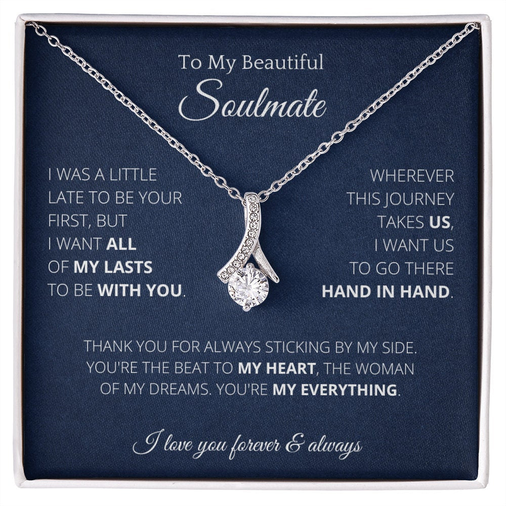 Alluring Necklace To Soulmate Couples Gifts for Girls, Stainless Steel Cubic Zirconia Pendant Ribbon Alluring Necklace, Birthday Christmas 122