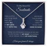 Alluring Necklace To Soulmate Couples Gifts for Girls, Stainless Steel Cubic Zirconia Pendant Ribbon Alluring Necklace, Birthday Christmas 122