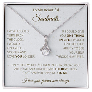 Alluring Necklace To Soulmate Couples Gifts for Girls, Stainless Steel Cubic Zirconia Pendant Ribbon Alluring Necklace, Birthday Christmas 125