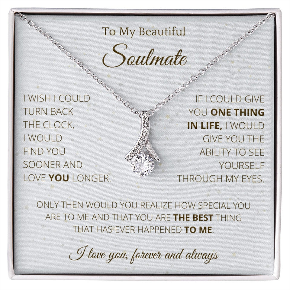 Alluring Necklace To Soulmate Couples Gifts for Girls, Stainless Steel Cubic Zirconia Pendant Ribbon Alluring Necklace, Birthday Christmas 125