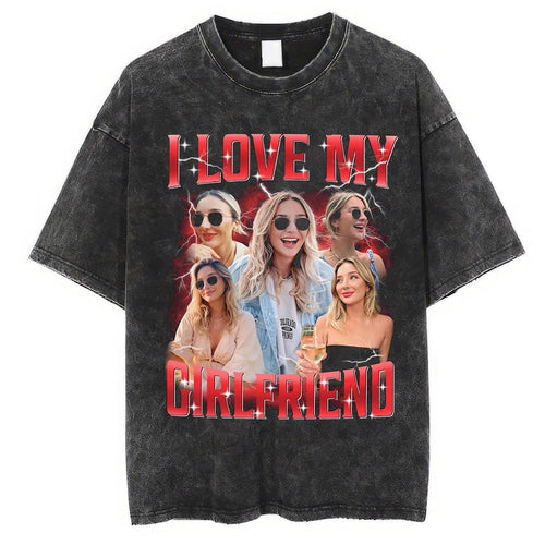 Customized Photo Bootleg Rap Tee, Custom I Love My Girlfriend Shirt, Valentine Matching Couple Shirt, Custom Image Shirt Men Women