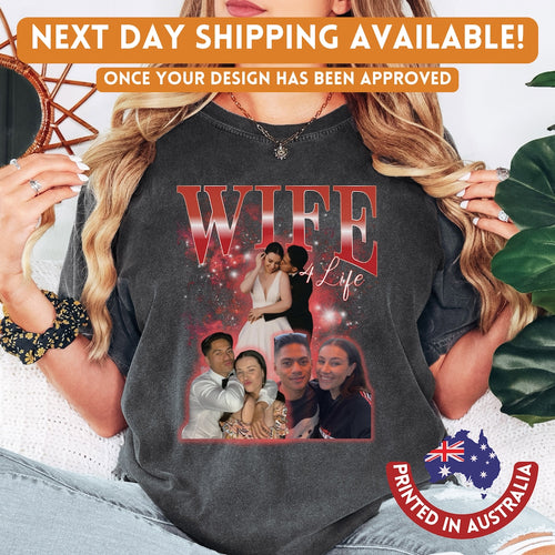 Custom Bootleg Retro Vintage Funny Rap Shirt, Custom 90's Tee, Wife For Life, Personalised Boyfriend Tee, Gift for Husband, Gift For Wife