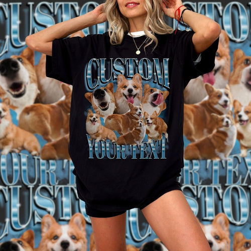 Custom Pet Dog Cat Bootleg Rap Tee, Custom Your Own Bootleg Shirts, Custom Photo Shirt, Vintage 90s Graphic T-shirt, Corgi Lover Owner Gift
