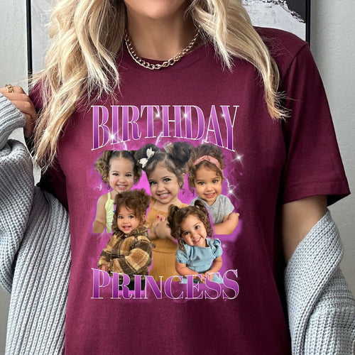 Custom Bootleg Rap Tee Graphic Vintage Oversized Custom Retro Birthday Princess T-Shirt, Personalized Kids Birthday Crewneck Family Shirt