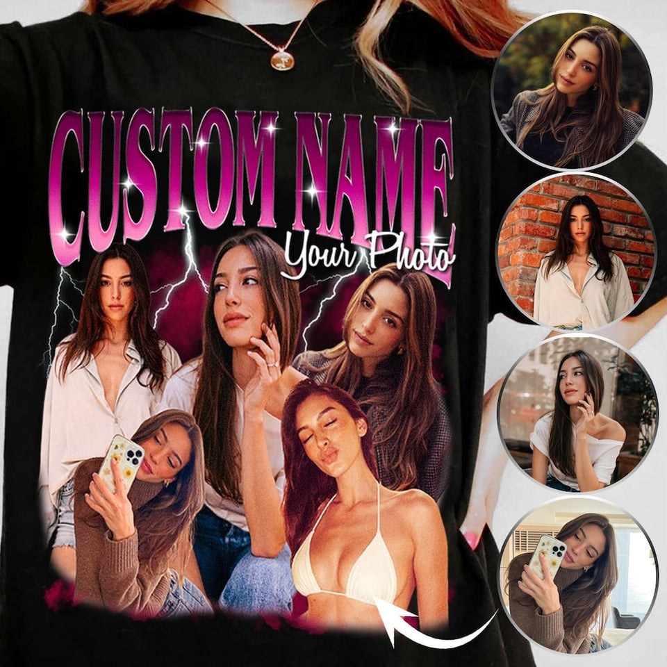 Custom Bootleg Tee For Boyfriend , Retro Bootleg Rap Tee, Custom Bootleg Tees Funny, Personalized Your Photo, Vintage Graphic 90s T-shirt