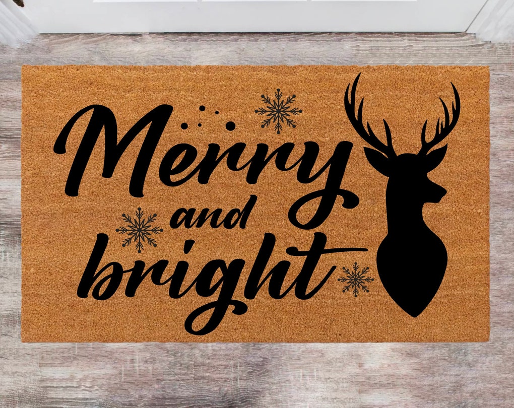 Merry And Bright Christmas Doormat Family Name Rug New Year Gift Anniversary Gift Monogram rug
