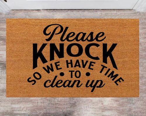 Please Knock So We Have Time To Clean Up Custom Cute Doormat Family Name Rug Monogram Rug Closing Gift