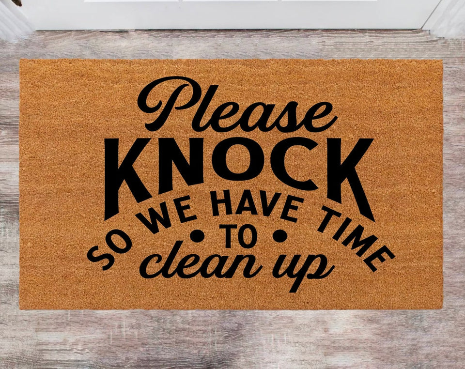 Please Knock So We Have Time To Clean Up Custom Cute Doormat Family Name Rug Monogram Rug Closing Gift