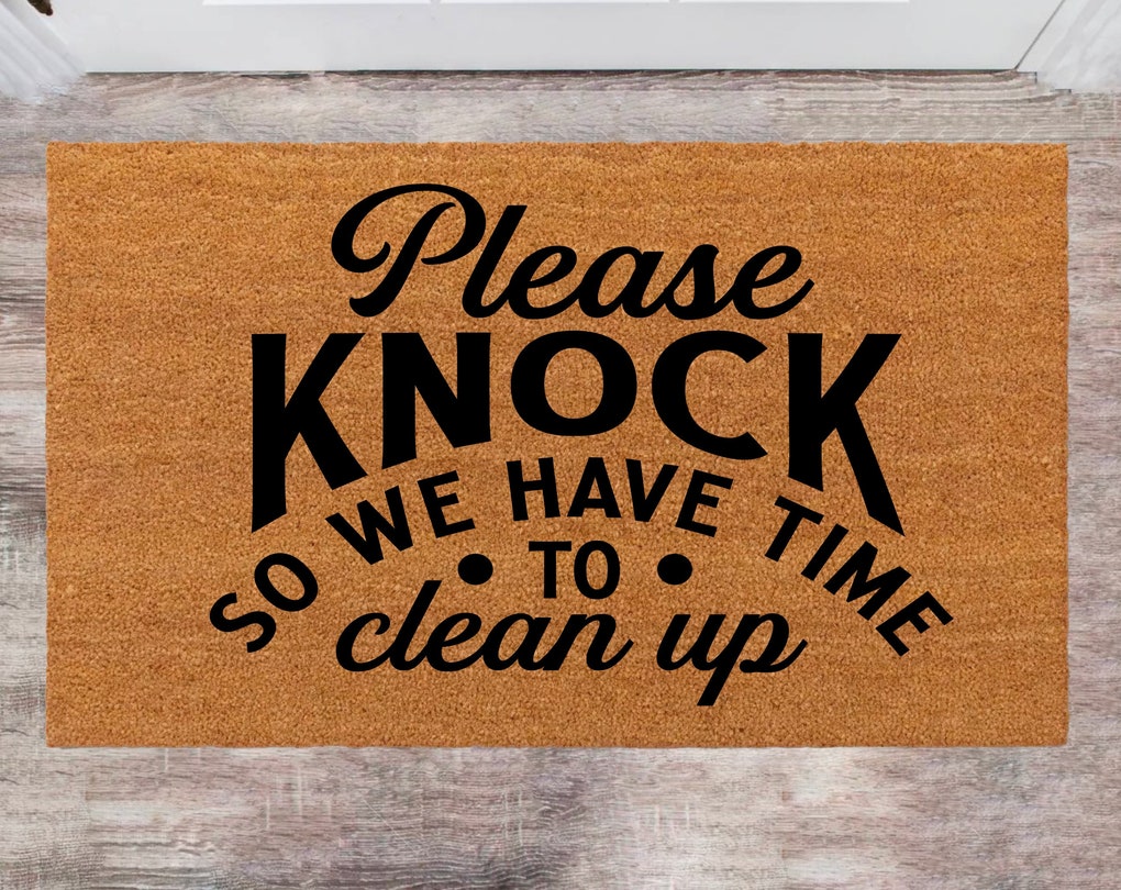 Please Knock So We Have Time To Clean Up Custom Cute Doormat Family Name Rug Monogram Rug Closing Gift