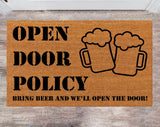 Open Door Policy Bring Beer Funny Custom Rug Cute pet Doormat Wedding Gift Monogram Rug Closing Gift