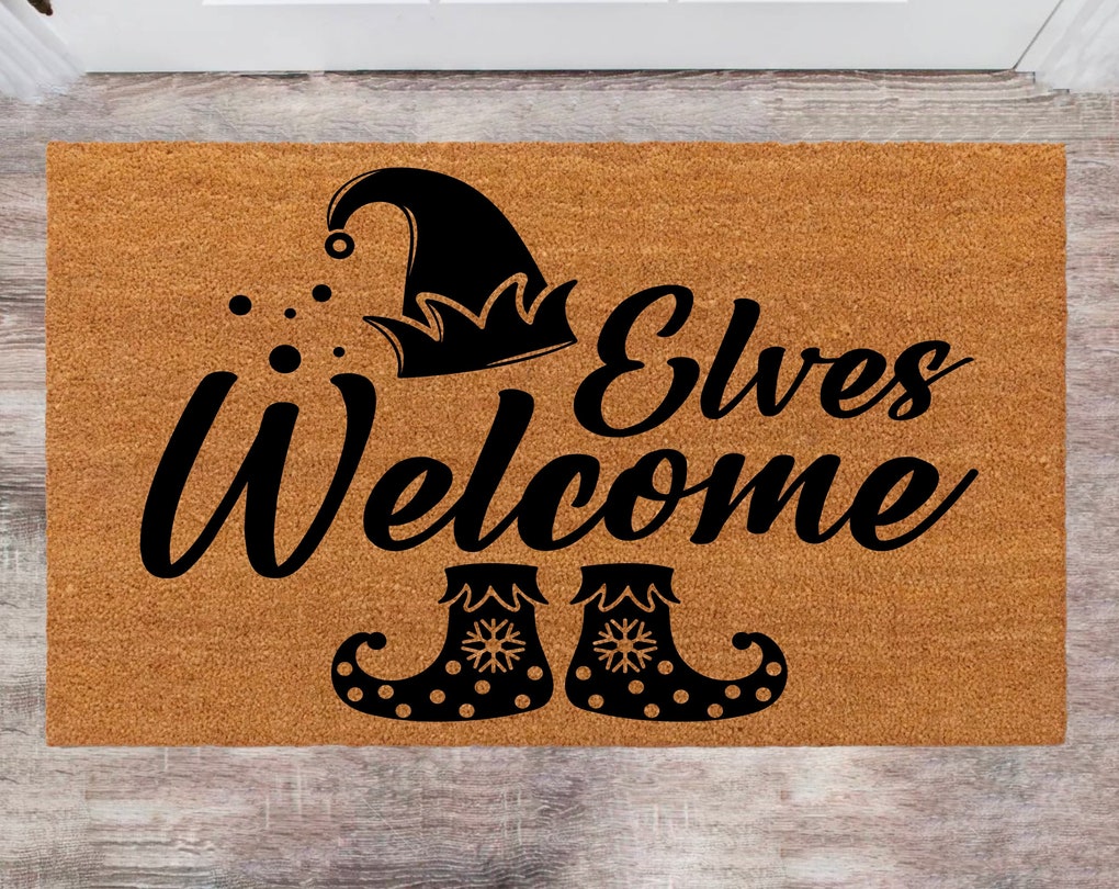 Elves Welcome Christmas Rug Family Name Rug New Year Gift Anniversary Gift Monogram rug Porch Decor