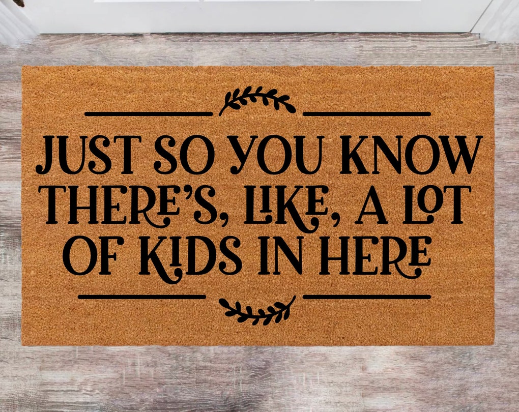 There's a lot of Kids Here Custom Cute Doormat Family Name Rug Monogram Rug Closing Gift Porch Decor