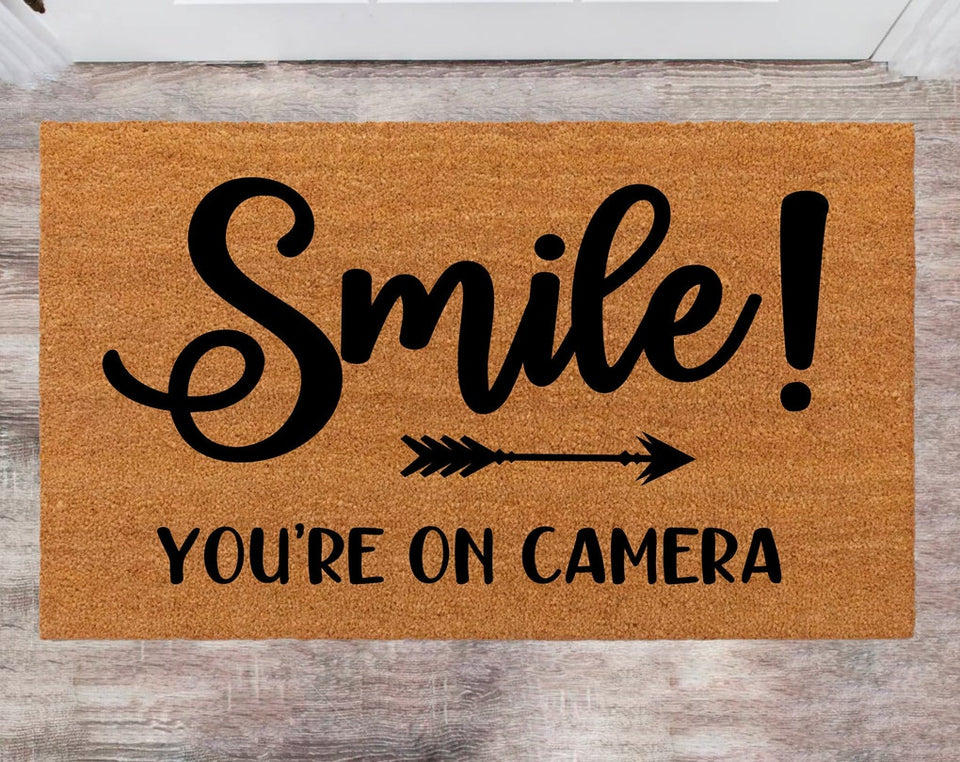 Smile you are on Camera Monogram Rug Closing Gift Funny House Warming Gift Wedding Gift New Home Decoration