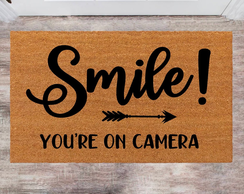 Smile you are on Camera Monogram Rug Closing Gift Funny House Warming Gift Wedding Gift New Home Decoration