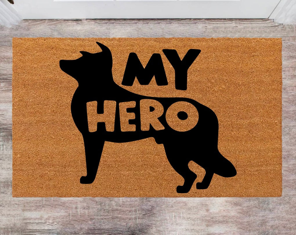 My Hero Dog Lovers Rug Front Door Rug Last Name Rug Monogram Rug Closing Gift Funny Doormat Porch Decor