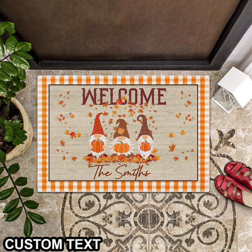 Custom Family Name Fall Gnomes Halloween Doormat | Best Outdoor Halloween Decoration