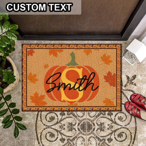 Custom Family Name Monogrammed Initial Pumpkin Halloween Doormat | Best Outdoor Halloween Decoration