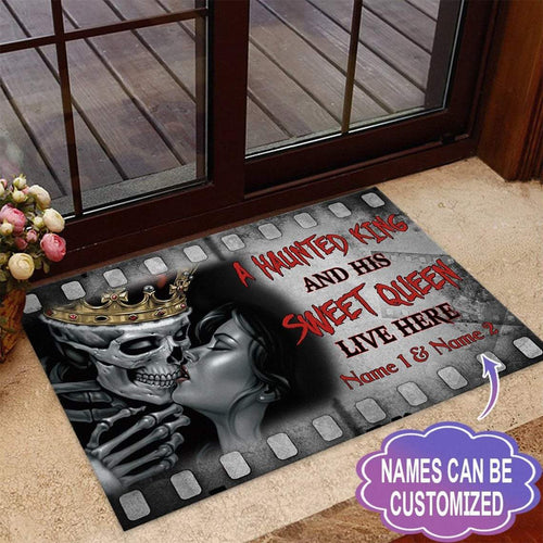 Custom Name A Haunted King And His Sweet Queen Halloween Doormat | Best Outdoor Halloween Decoration